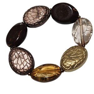 Elegant Retro Beaded Stretch Bracelet Textured Metallic Transparent Brown Beads